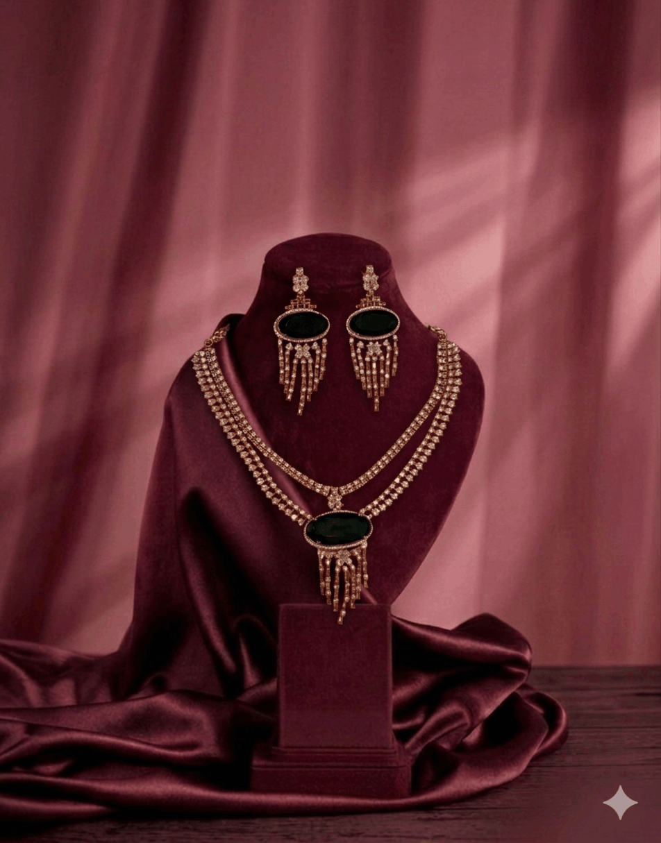 CZ Diamond and Emerald Necklace Set