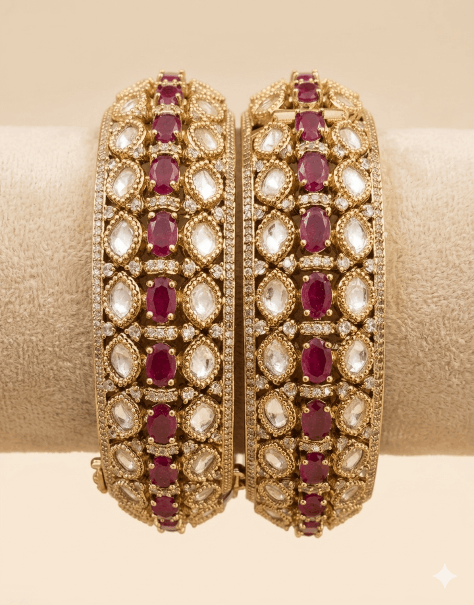 Mossionite With Ruby Stone Bangles