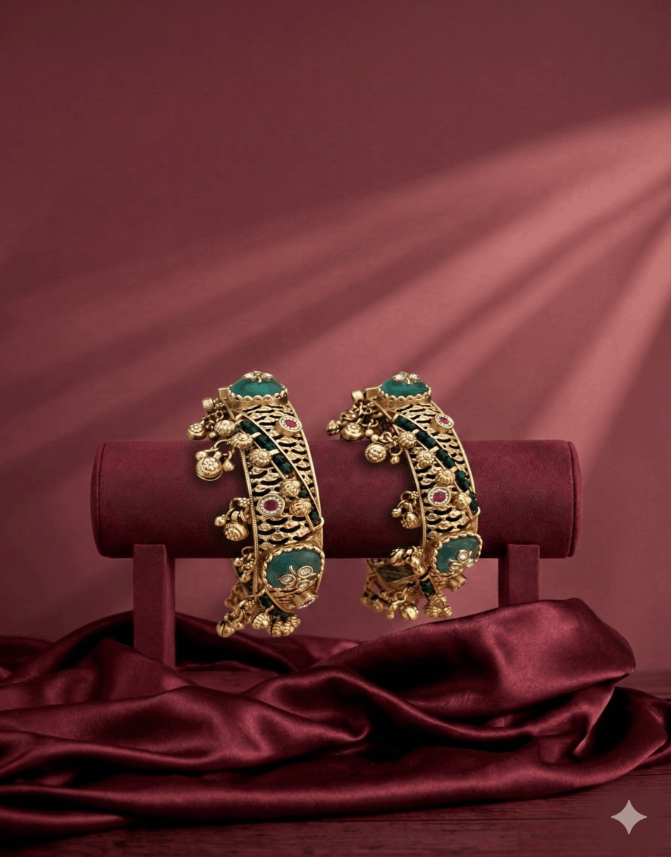 Heritage Green Stone Bangles